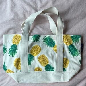 J. Crew White and Yellow Pineapple Canvas Tote